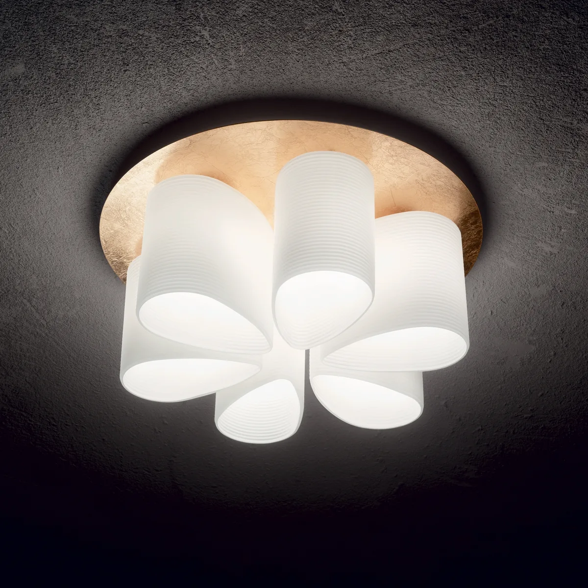 Daisy ceiling light with gold leaf base and opal glass