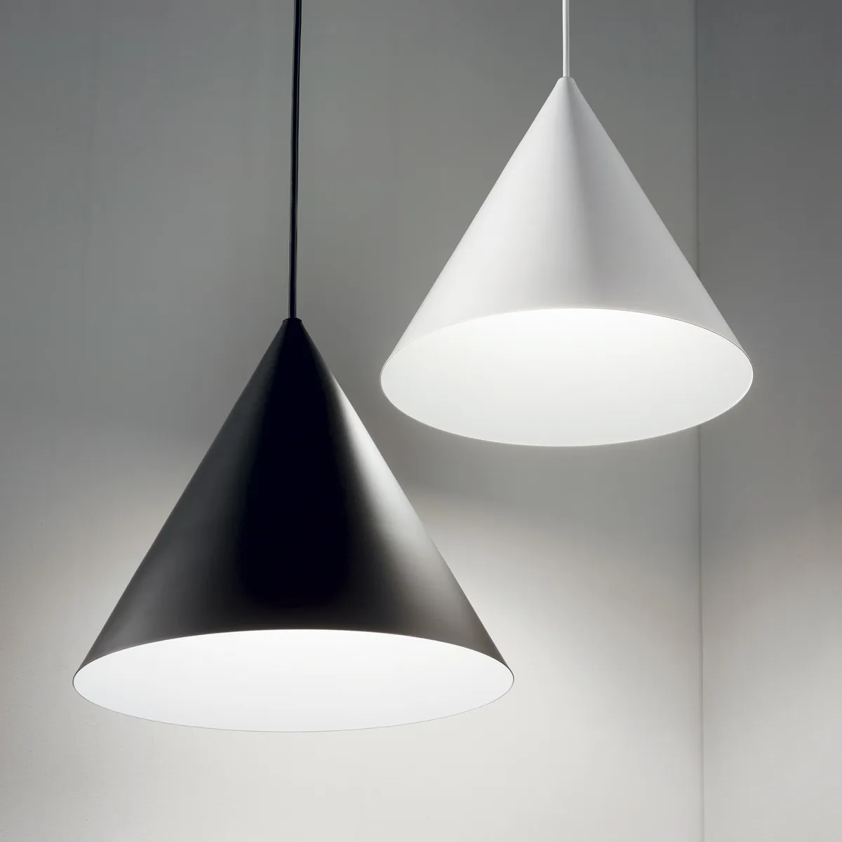 A-Line cone pendants in black and white